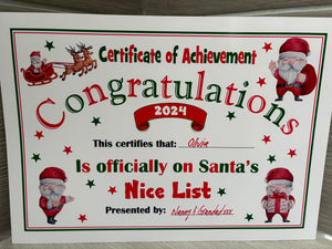 A4 Santa’s nice list certificate A4 UNFRAMED