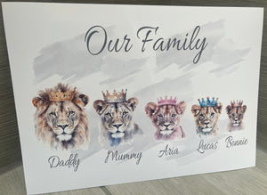 Lion Family Crown A4 Print UNFRAMED