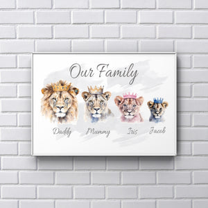 Lion Family Crown A4 Print UNFRAMED