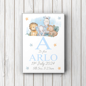 Personalised Safari Newborn Name A4 PRINT UNFRAMED