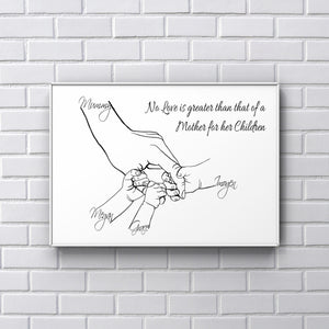 Personalised Mummy hand 3 children A4 Print UNFRAMED