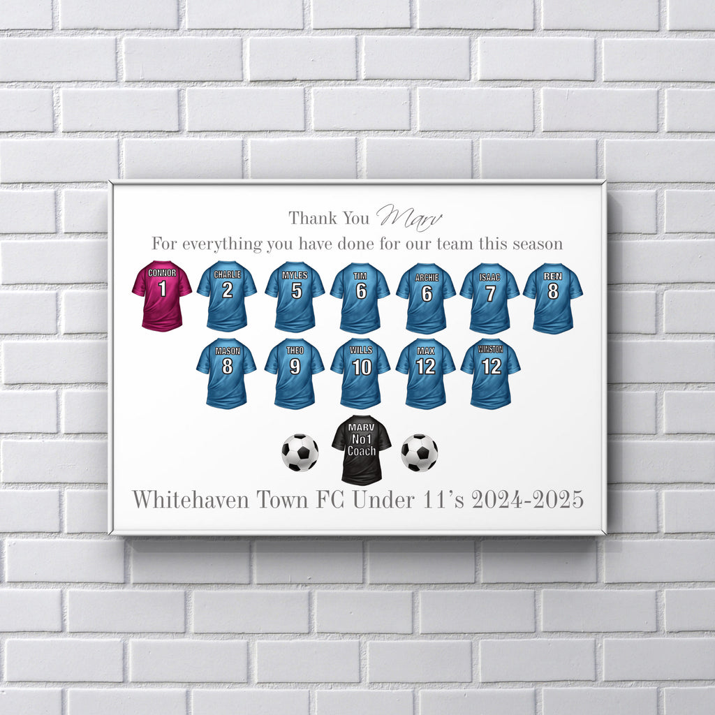 Football coach gift personalised UNFRAMED A4 PRINT