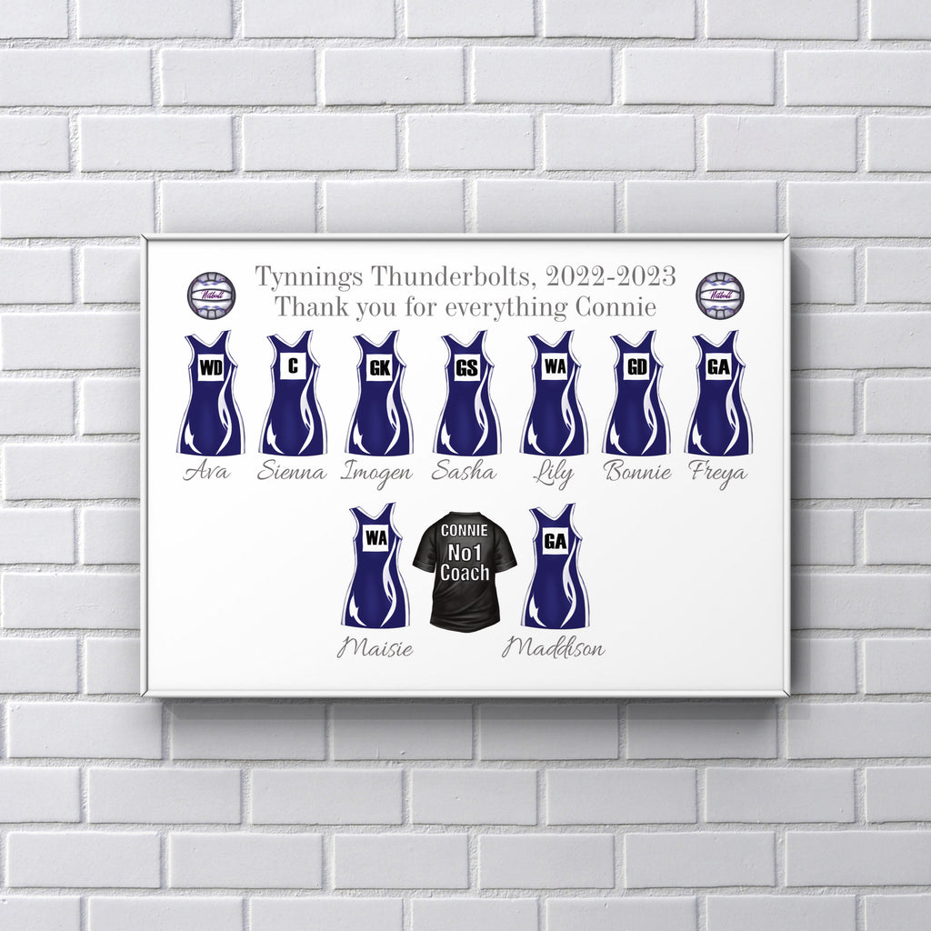 Netball coach gift personalised UNFRAMED A4 PRINT