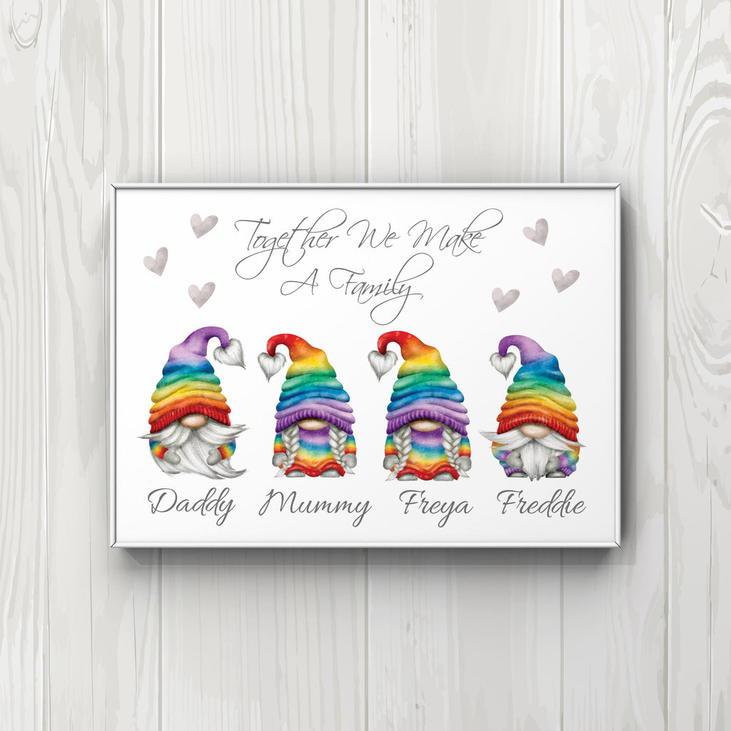 Gonk personalised rainbow Family Print UNFRAMED