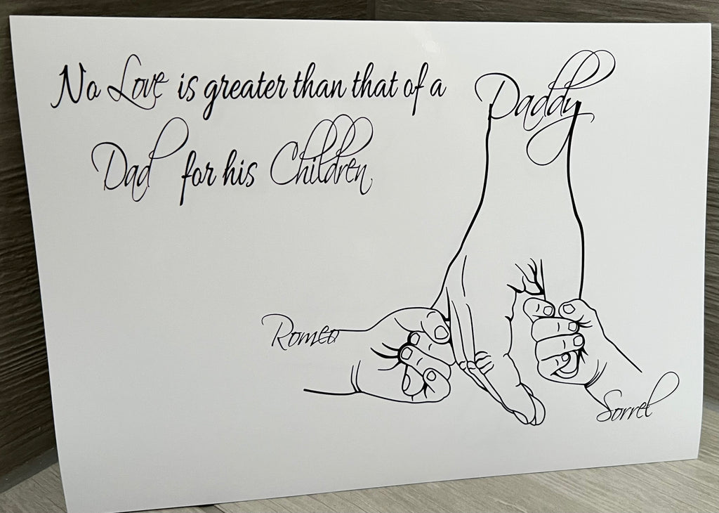 Personalised Daddy hand 2 children A4 Print UNFRAMED