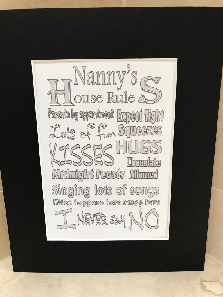 Nanny's house rules 10x8 mount (unframed)