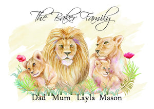 Lion personalised Family Print A4 UNFRAMED
