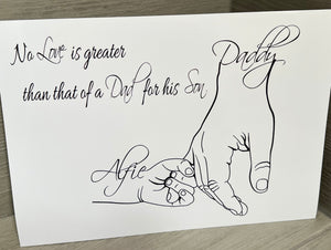 Personalised Daddy hand A4 Print UNFRAMED