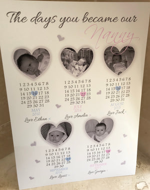 Nanny A4 personalised print 'The days you became our Nanny 5 Grandchildren