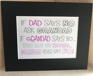 10x8 mount (unframed) Dad says no