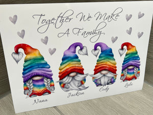 Gonk personalised rainbow Family Print UNFRAMED