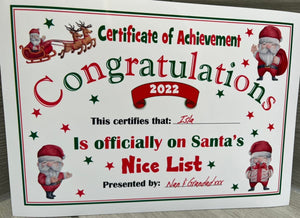A4 Santa’s nice list certificate A4 UNFRAMED