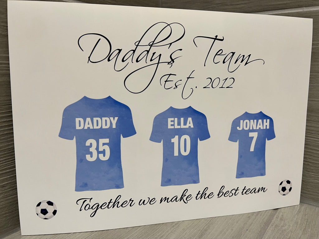 Daddy’s team personalised football A4 PRINT UNFRAMED