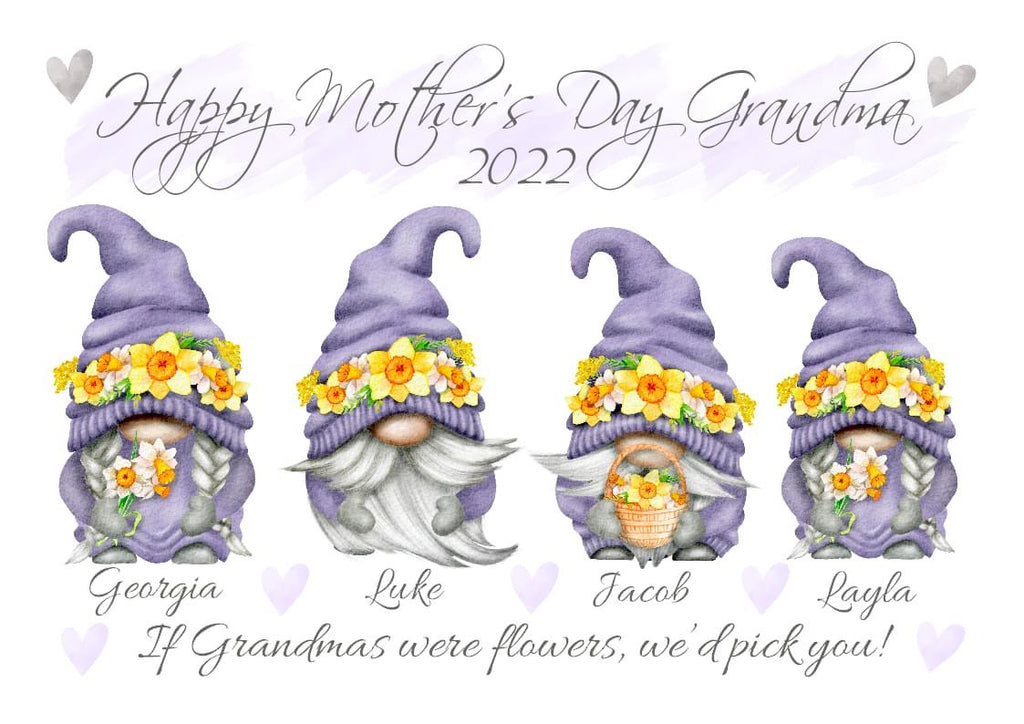 Gonk personalised Daffodil Grandma Nanny Print UNFRAMED