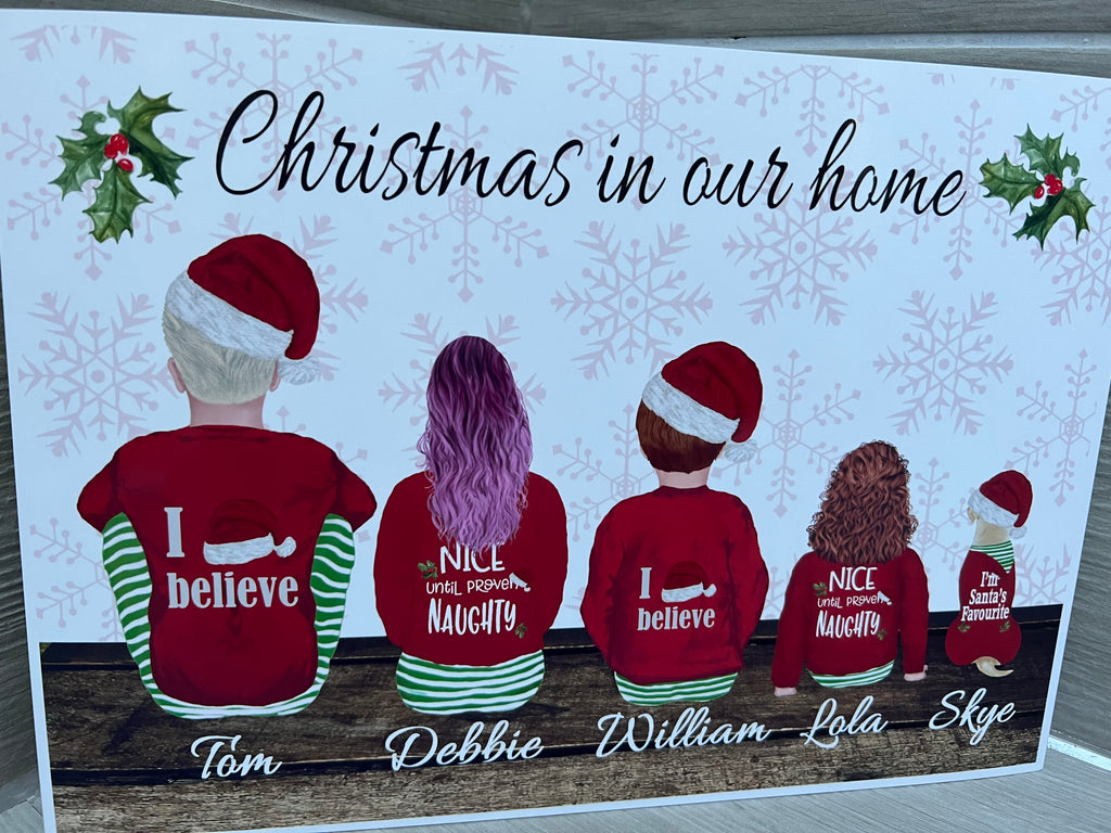 A4 Personalised Family Christmas Print UNFRAMED