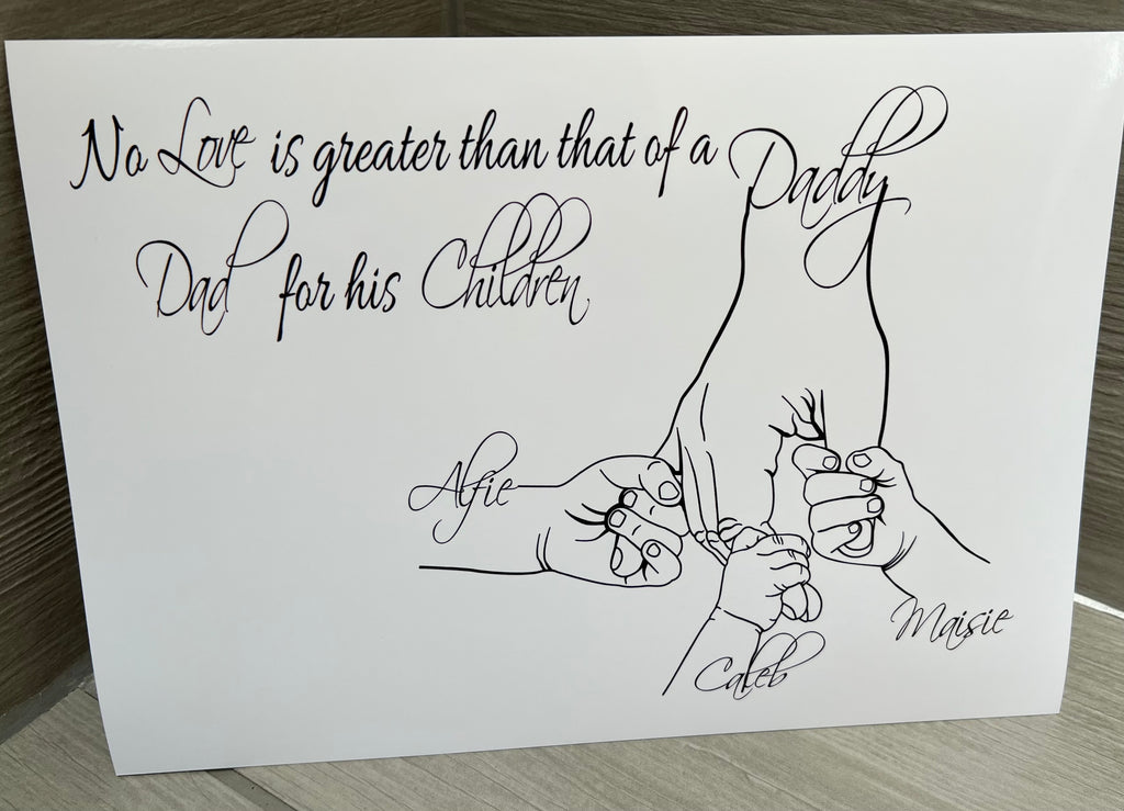 Personalised Daddy hand 3 children A4 Print UNFRAMED