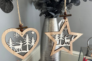Hanging wooden heart & star scene