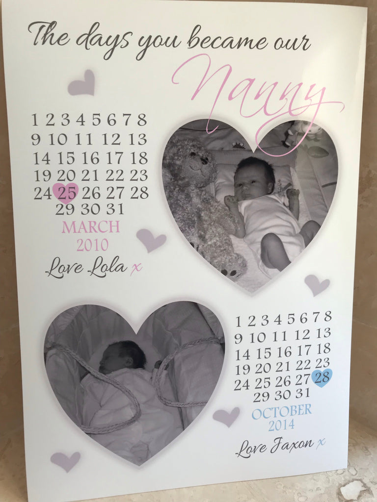 A4 Personalised Nanny, Grandma A4 print UNFRAMED 'The days you became our Nanny'