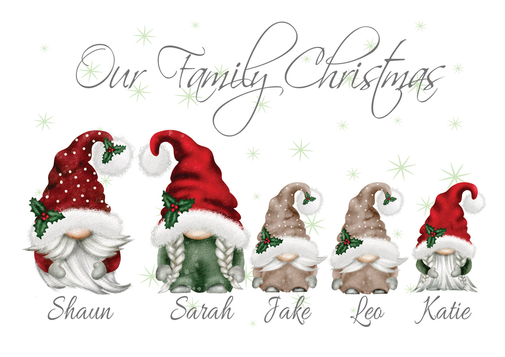 Gonk personalised Christmas Family Mistletoe Print A4 UNFRAMED