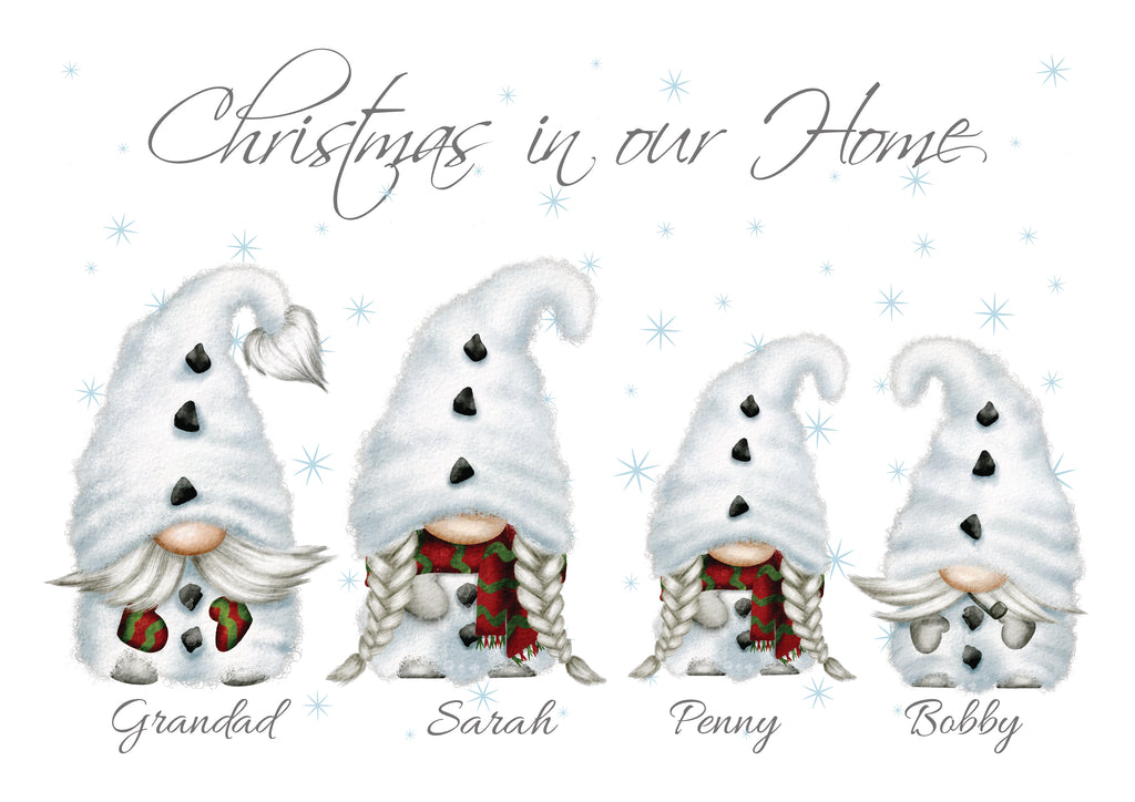 Gonk personalised Snowman Family Print A4 UNFRAMED